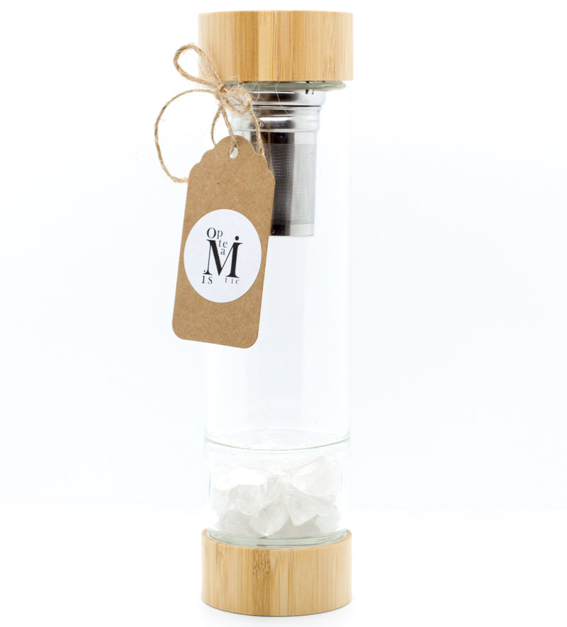 GLASS BOTTLE INFUSER WITH TUMBLED CRYSTALS - Opteamistic, Organic Tea Blends Retailers Australia